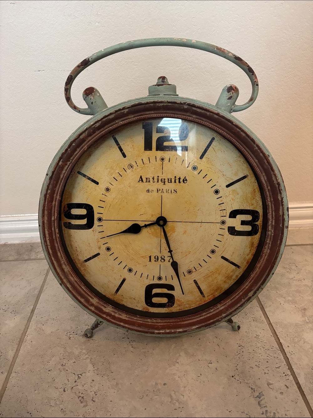 Vintage-Style Green and Brown Table Clock Wall Decor 18 tally 14 1/2